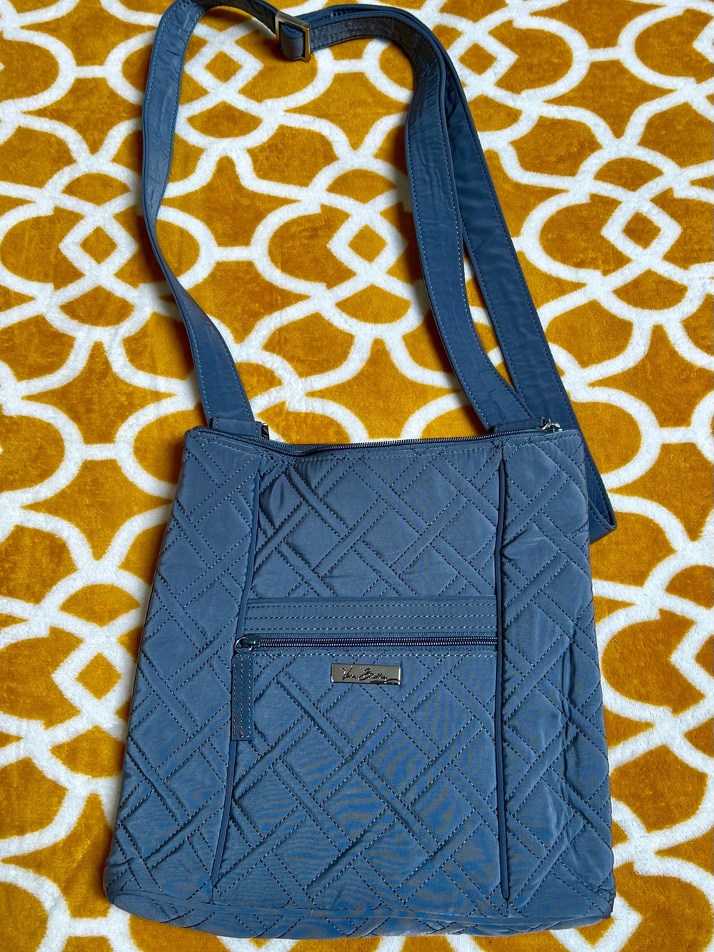 Vera Bradley Blue Quilted Crossbody Bag Zip Closure, Adjustable Strap, Pocket